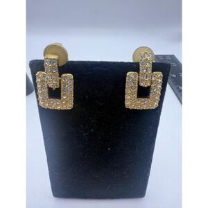 Vintage Swarovski Gold Tone Rhinestone Door Knocker Earrings – Statement Jewelry